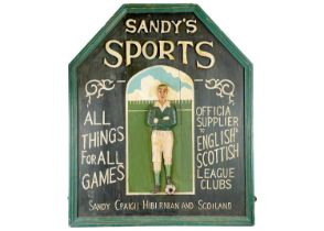 A 'Sandy's Sports. painted wooden sign.