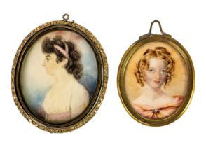 Two 19th century oval portrait miniatures.
