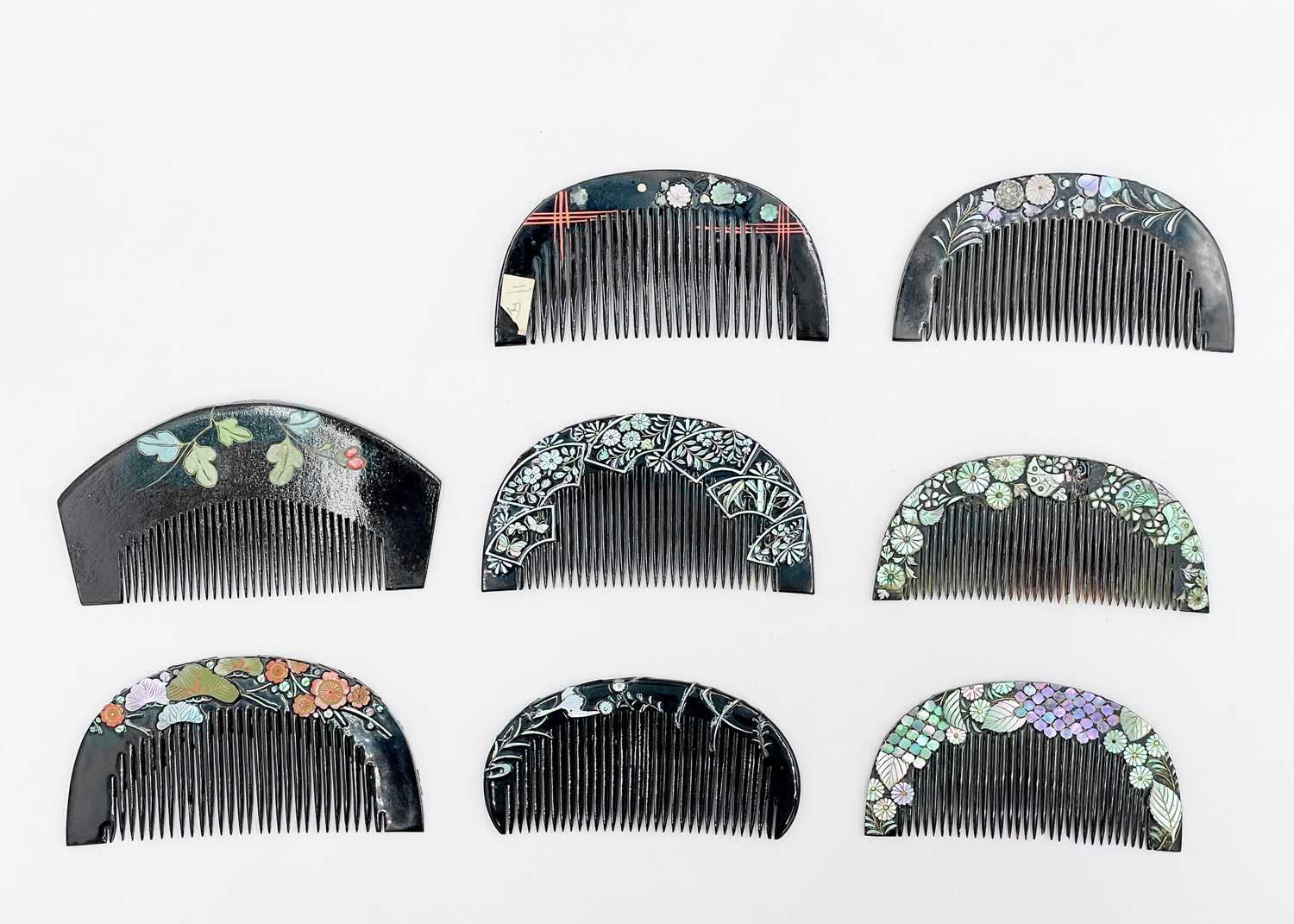 Eight Japanese black lacquer combs, 20th century. - Image 2 of 2