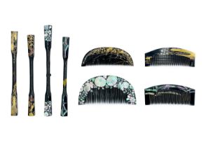 A Japanese black lacquer & mother-of-pearl comb & kogai, circa 1930's.