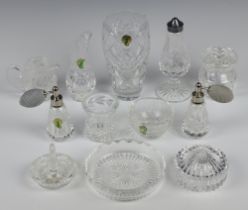 A Waterford Crystal oviform vase 17cm, 2 others, a pepperette, jug, jar and cover, 2 scents, box,