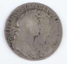 A silver half crown of William and Mary, 1689, first busts, first crowned shield