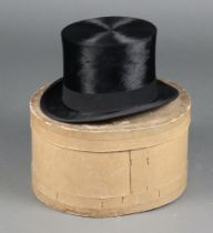 Christie, a gentleman's black silk top hat, size 7, complete with cardboard box
