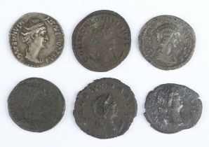 Roman Empire, 6 coins minted in the name of an Emperor's wife or mother