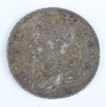 A silver half crown of George II 1745, LIMA below but, year of reign DECIMO NONO