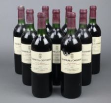 Nine bottles of 1983 Villeneuve de Cantemerle Haut-Medoc Controlee red wine Most are to top of