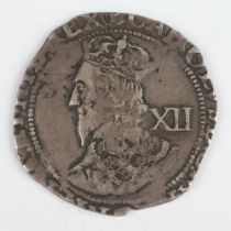 A silver shilling of James I, 1638-9, second milled issue, flange has been trimmed