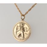 A 9ct yellow gold St Christopher pendant on a ditto 56cm chain, 8.1 grams