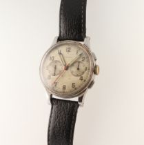 A gentleman's vintage steel cased Longines wristwatch with 2 subsidiary dials and red seconds