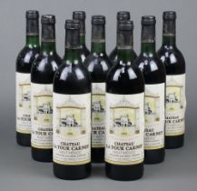Nine bottles of 1981 Chateau La Tour Carnet Haut Medoc red wine All top of shoulder