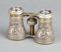 Jumell Duchesse, a pair of 19th Century opera glasses in an embossed metal case decorated birds