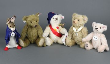 Five Steiff teddy bears - Peter Rabbit, Napoleon (no flag), Little Gem (with necklace), 125