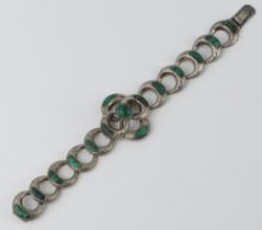 A Victorian white metal malachite open bracelet Five of the plaques are cracked
