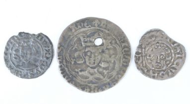 Three English hammered silver coins of the 14th and 15h Centuries, one groat and two pennies