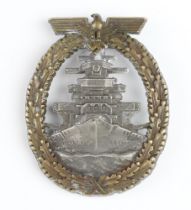 A Second World War Kriegsmarine Navy High Seas Fleet badge, the reverse marked Fec Adolf Bock Ausf.