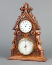 A Victorian combined timepiece and barometer, the timepiece with Roman numerals, contained in a