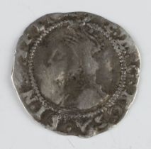 A silver penny coin of Elizabeth I with an inscription error, The legend on the reverse reads