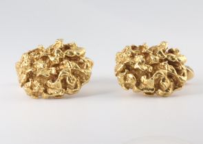 A pair of yellow metal 18ct 'nugget' cufflinks, 19.3 grams