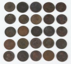 A collection of 25 British farthing coins