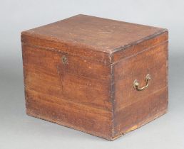 A Victorian oak plate box with hinged lid and brass carrying handles to the sides, the interior