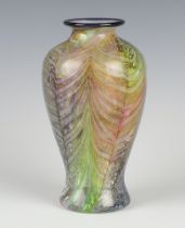 A Jonathan Harris Studio Glass oviform vase decorated with stylised leaves, engraved Jonathan Harris