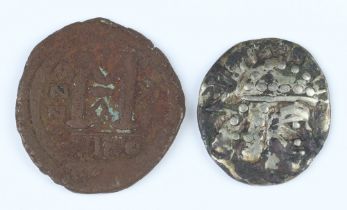 Two coins of the Byzantine Empire dated approx. 330 to 715AD