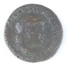 A Roman brass Sestertius of Nero Lugdunum 65AD, the reverse shows Ceres seated and holding ears of