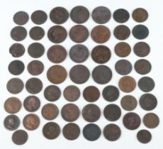 A collection of copper pennies and half pennies, British, from before 1860