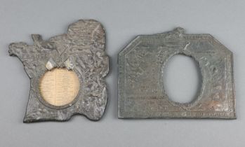 A First World War cast metal photograph frame in the form of the Western Front, the reverse marked
