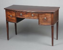 A 19th Century mahogany bow front sideboard fitted 1 long and 2 short drawers, raised on square