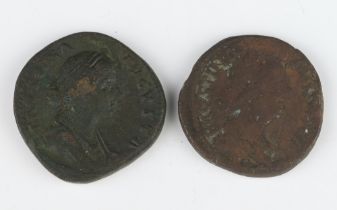 Two Roman brass sestertius coins for wives and daughters of emperors