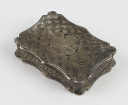 A Victorian silver engine turned vinaigrette with vacant cartouche and gilt grille by Nathaniel