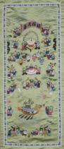 Chinese silk embroidery of figures at pursuits 62cm x 31cm