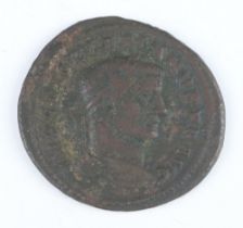 A Roman bronze follis coin of Diodetian, 248-305AD, the reverse was the Genius of the Roman
