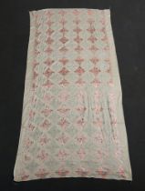 A cream and floral embroidered rectangular shawl/panel 244cm x 104cm