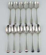 Six George III and 6 William IV silver teaspoons, rubbed marks, 167 grams