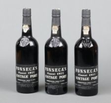 Three bottles of 1977 Fonseca's Finest Vintage Port