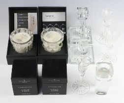 A pair of Art Deco style Waterford Crystal candlesticks 15cm, together with 2 Waterford and 2