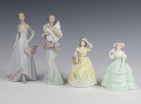 Two Coalport figures - Carla 12cm and Claire 12cm together with 2 Lladro figures of a lady in a