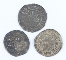 Three silver pennies from the reigns of Edward I (1272-1307) and Edward II (1307-1327)