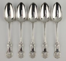 Five Victorian silver Kings pattern table spoons Glasgow 1851, maker William Clarke Shaw 416 grams