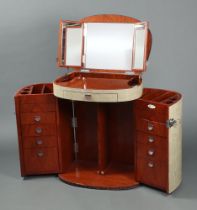 A Starbay Marie Galante cherry and faux leather covered pedestal dressing/make up table, the