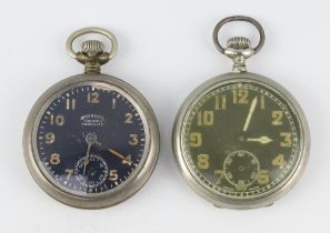 A metal cased Ingersoll Triumph Radiolite pocket watch with seconds at 6 o'clock, the movement