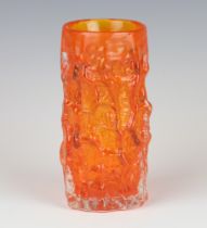 A Whitefriars orange glass "nobbly" cylindrical vase 15cm