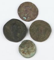 A group of brass or bronze Roman coins from the second and third centuries AD