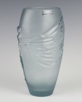 A Lalique frosted glass Libellule vase "Ocean Blue" etched lower case marks 19cm, boxed