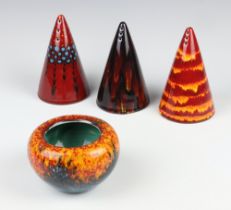 An Alan Clarke for Poole Pottery conical sugar shaker no.41/200, a ditto 20/200 and another 14/