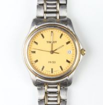 A gentleman's steel cased Tissot PR50 calendar wristwatch on a bi-metallic bracelet contained in a