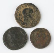 A group of brass or bronze Roman coins from the second and third centuries AD