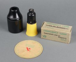 A Second World War black Bakelite Noxarp light shield, ditto emergency lamp in original cardboard